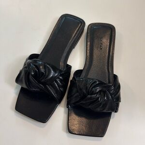 BY FAR Black Knotted Leather Slide Sandals